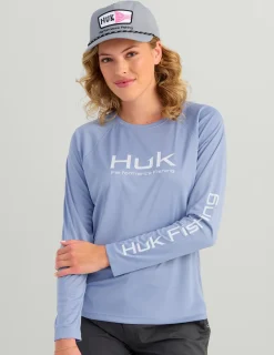 Huk Gear Performance Tops-Womens Pursuit Performance Crew Lightning Sky