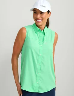 Huk Gear Button Downs-Womens Sleeveless Tide Point Button-Down Bermuda