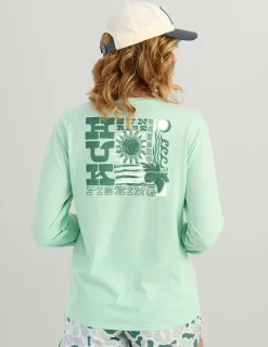 Huk Gear Tees & Tanks-Womens Sunset Rise Long Sleeve Pocket Tee Seafoam Mist