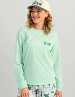 Huk Gear Tees & Tanks-Womens Sunset Rise Long Sleeve Pocket Tee Seafoam Mist