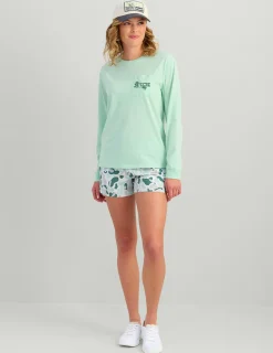 Huk Gear Tees & Tanks-Womens Sunset Rise Long Sleeve Pocket Tee Seafoam Mist