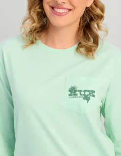 Huk Gear Tees & Tanks-Womens Sunset Rise Long Sleeve Pocket Tee Seafoam Mist
