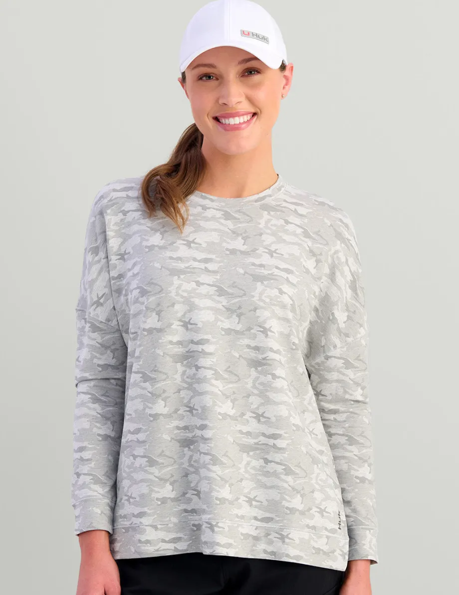 Huk Gear Pullovers-Womens Tasc Riverwalk Lightweight Sweatshirt Harbor Mist Camo