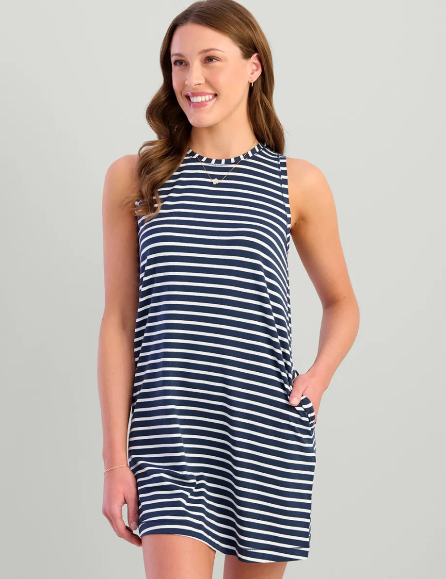 Huk Gear Performance Tops-Womens Tasc Summer Tank Dress Naval Academy Stripe