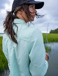 Huk Gear Button Downs-Womens Tide Point Button-Down Seafoam Mist
