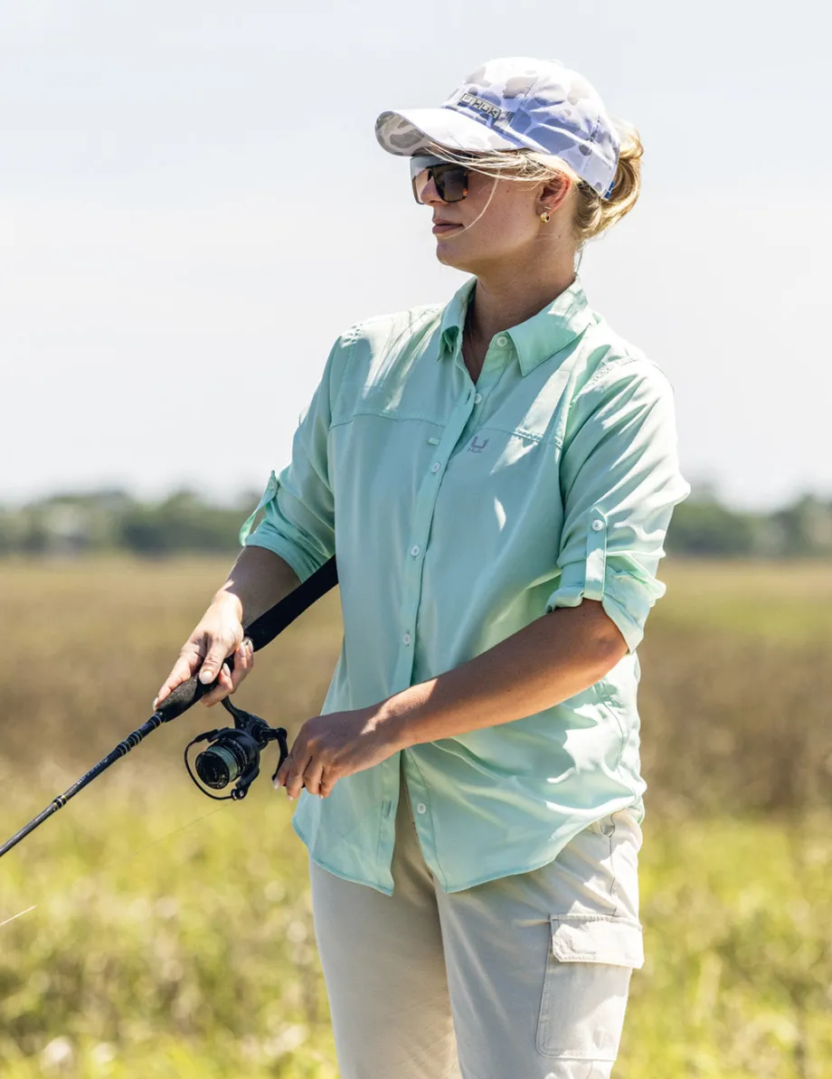 Huk Gear Button Downs-Womens Tide Point Button-Down Seafoam Mist