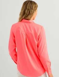 Huk Gear Button Downs-Womens Tide Point Button-Down Neon Coral