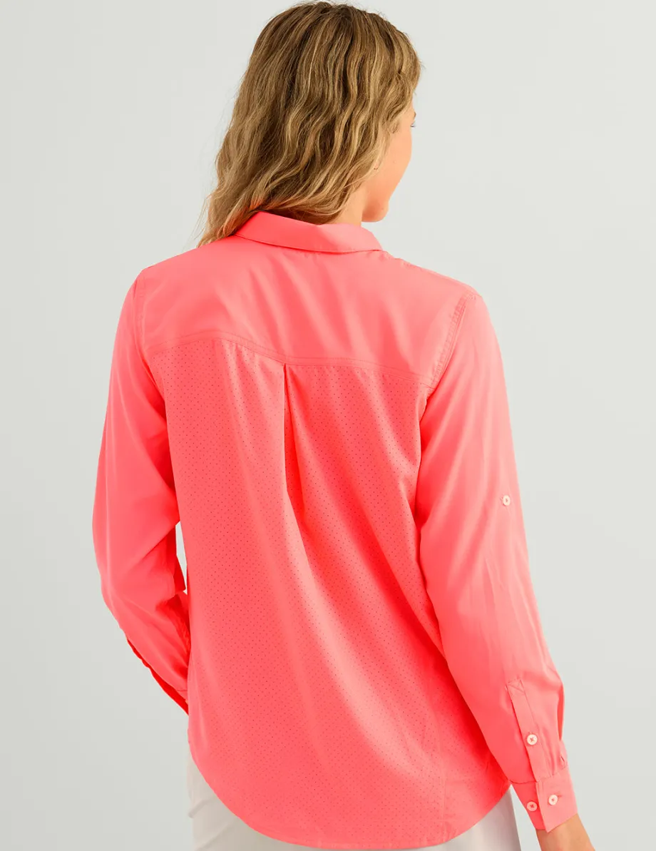Huk Gear Button Downs-Womens Tide Point Button-Down Neon Coral