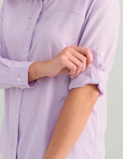 Huk Gear Button Downs-Womens Tide Point Button-Down Orchid Bloom