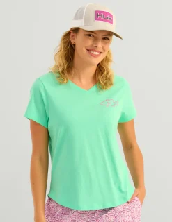 Huk Gear Tees & Tanks-Womens V-neck Bass Graphic Tee Bermuda