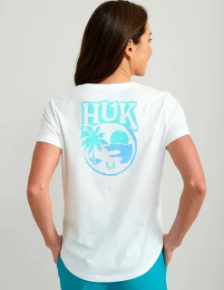 Huk Gear Tees & Tanks-Womens V-Neck Sunset Graphic Tee White